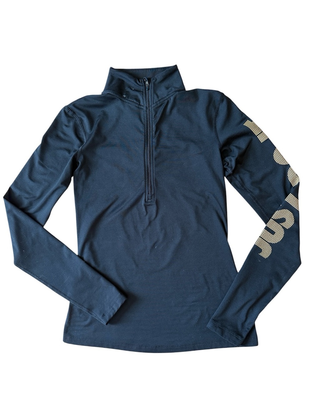 NIKE DRI FIT WOMENS BLACK QUARTER ZIP ATHLETIC PULLOVER GOLD “JUST DO IT” MEDIUM